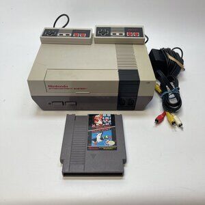 Nintendo Entertainment System NES Console Cables + Controllers + Game Tested